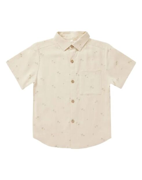 Camicia in lino a manica corta écru palm tree