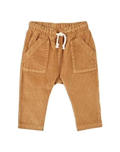Pantaloni harem in cotone a costine color cammello con tasche