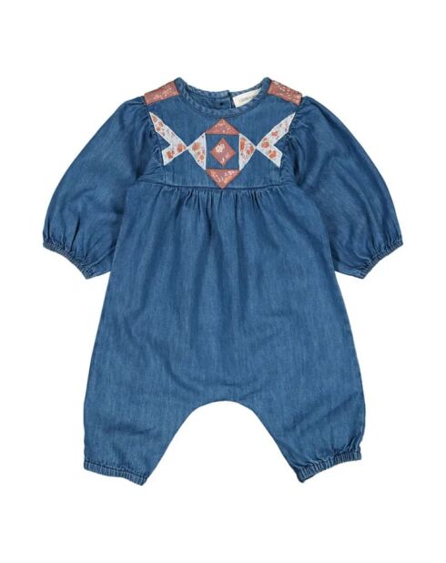 Tuta in cotone patchwork in jeans blu bohémien