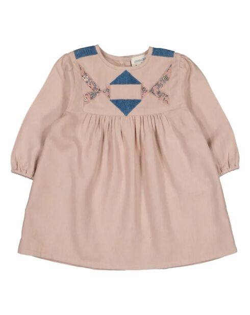 Abito corto in cotone patchwork rosa chiaro Axelle