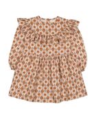 Odette camelkleurige korte katoenen jurk met bloemenprint