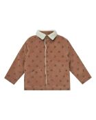 Giacca in cotone marrone con collo in pelliccia a costine