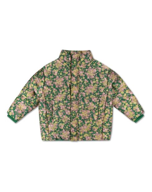 Grüne Daunenjacke mit Blumenmuster
