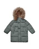 Graue lange Jacke mit Kapuze