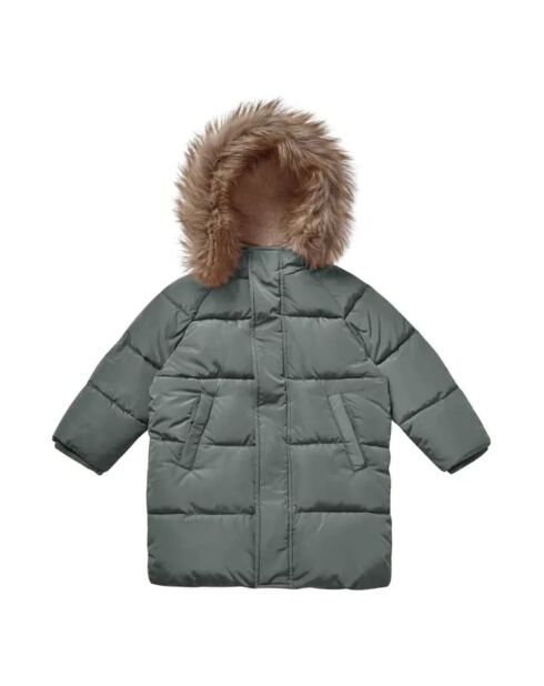 Graue lange Jacke mit Kapuze