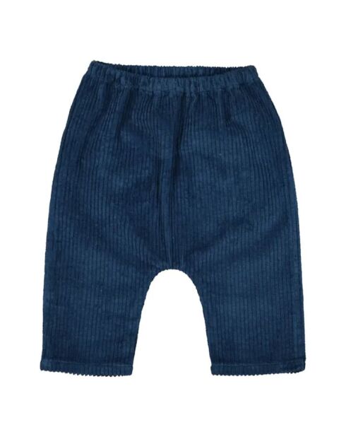 Pantaloni harem in cotone a costine blu marino Jungle