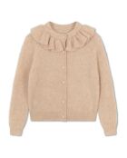 Cardigan beige in lana con volant