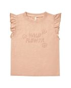T-shirt albicocca in cotone a manica corta con volant