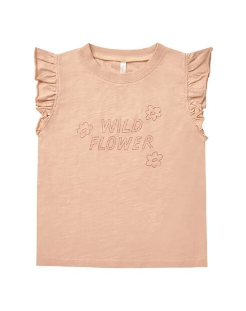 T-shirt albicocca in cotone a manica corta con volant