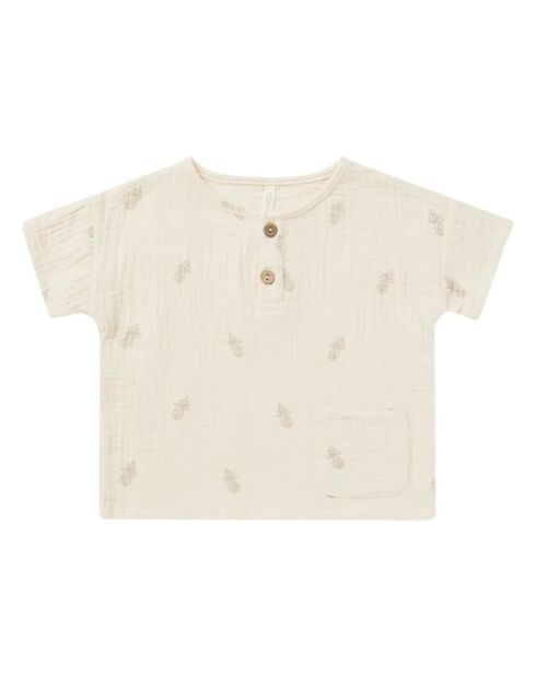 T-shirt in cotone a manica corta con ananas intrecciato ecrù