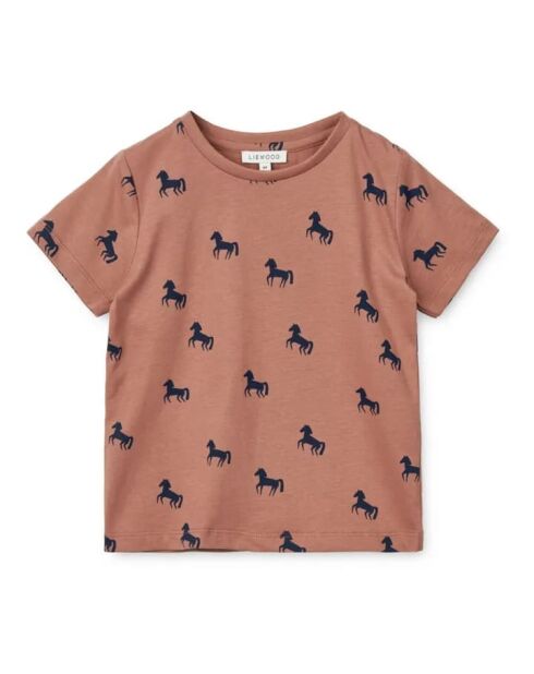 Apia Horses T-shirt Apia in cotone a manica corta rosa antico