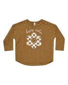 T-shirt in cotone a manica lunga Happy Vibes ocra