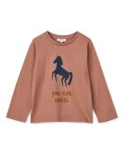 T-shirt in cotone a maniche lunghe Apia horse rosa antico