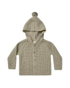 Cardigan con cappuccio con nappine a nido d'ape color salvia