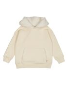 Ecru sweatshirt van katoen met capuchon in bontstijl