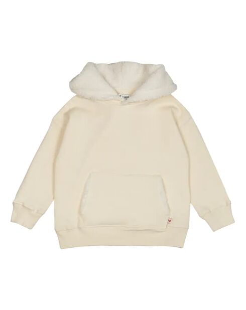 Kapuzensweatshirt aus Baumwolle mit ecrufarbenem Pelz