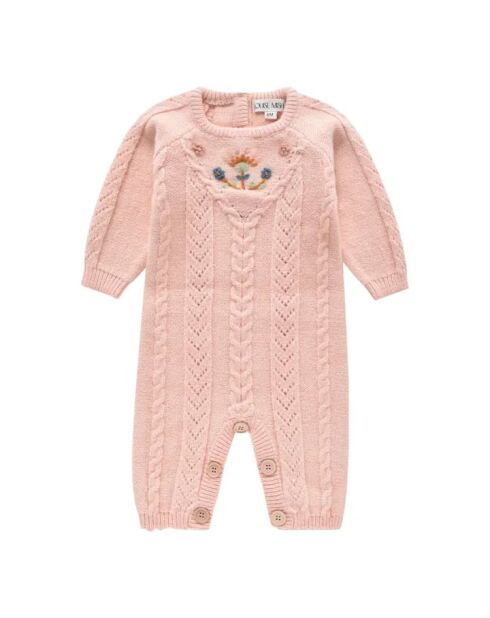 Tuta Misouka in maglia ricamata a mano rosa chiaro