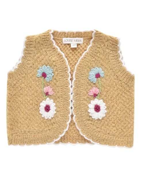 Gilet senza maniche Sylna baby ocra ricamato a mano