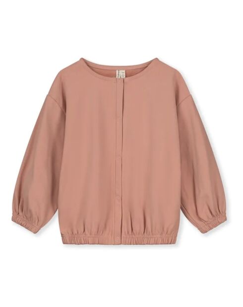Cardigan rosa in cotone con maniche a sbuffo
