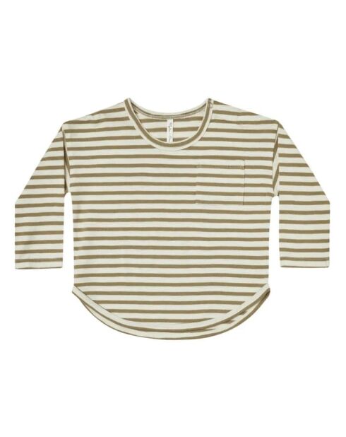 T-shirt in cotone a maniche lunghe a righe kaki scuro