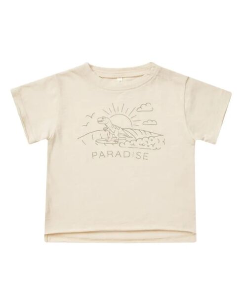 Paradise ecrufarbenes Kurzarm-T-Shirt aus Baumwolle