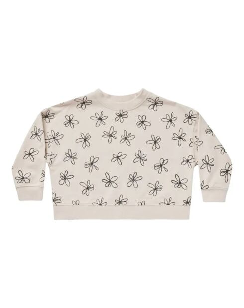 Sketchy Sweatshirt aus Baumwolle mit Rundhalsausschnitt und ecrufarbenen kastenförmigen Blumen