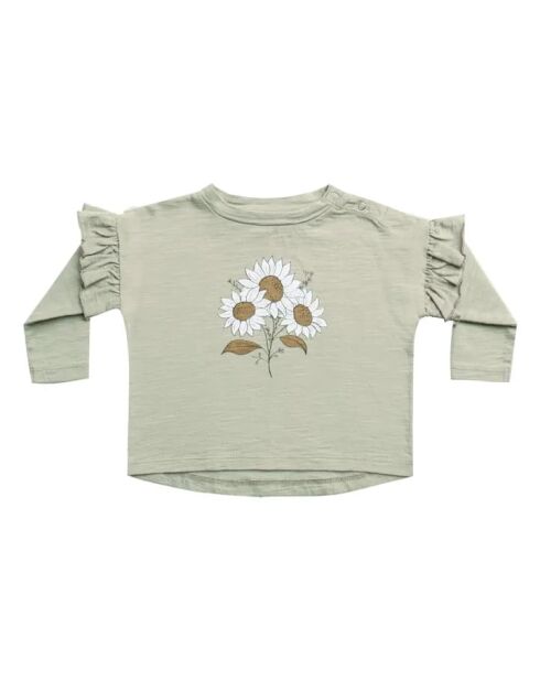 T-shirt Bouquet verde acqua in cotone a manica lunga