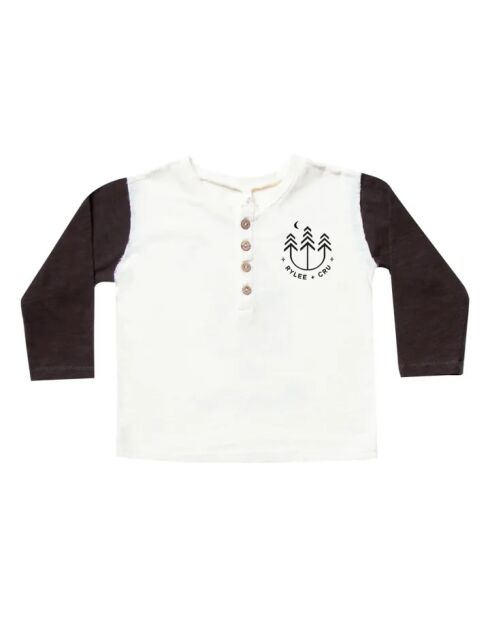 T-shirt nera henley a manica lunga