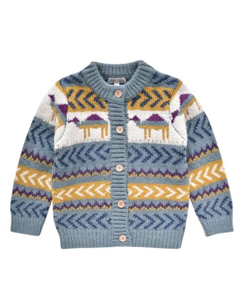 Cardigan Arib in jacquard blu