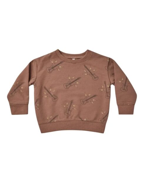 Camelfarbene Baumwoll-Sweatshirts mit Rundhalsausschnitt