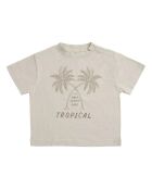 T-shirt in cotone a manica corta grigio chiaro con palme tropicali