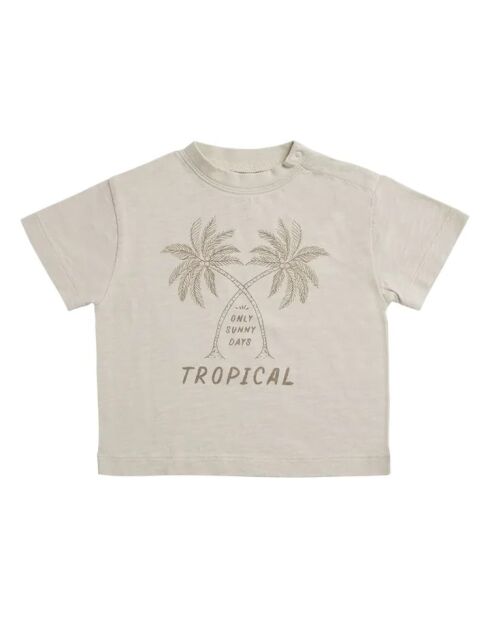 T-shirt in cotone a manica corta grigio chiaro con palme tropicali