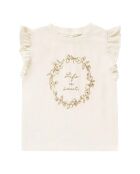T-shirt in cotone a maniche corte con volant ecru