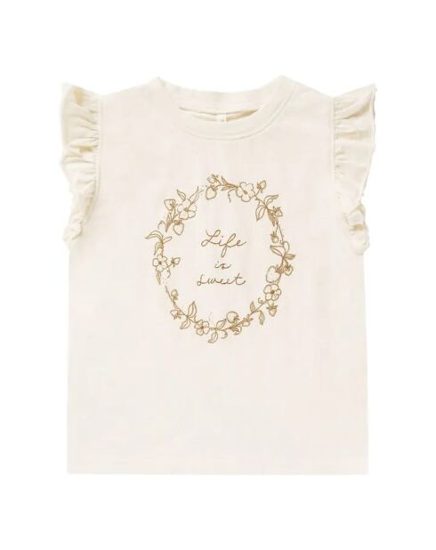 T-shirt in cotone a maniche corte con volant ecru