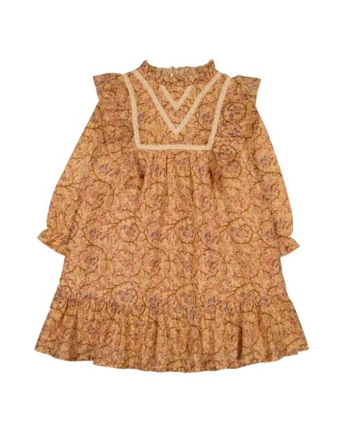 Abito corto Marielle beige in cotone con lurex floreale
