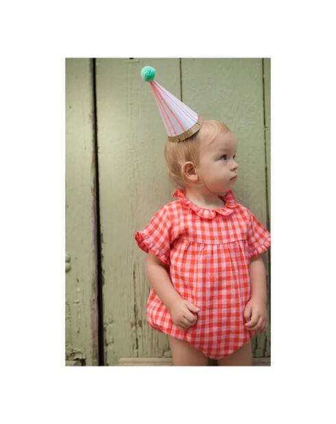 Pagliaccetto Cherry Gingham in cotone rosa confetto