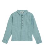 Kurta blu a quadretti in cotone a maniche lunghe