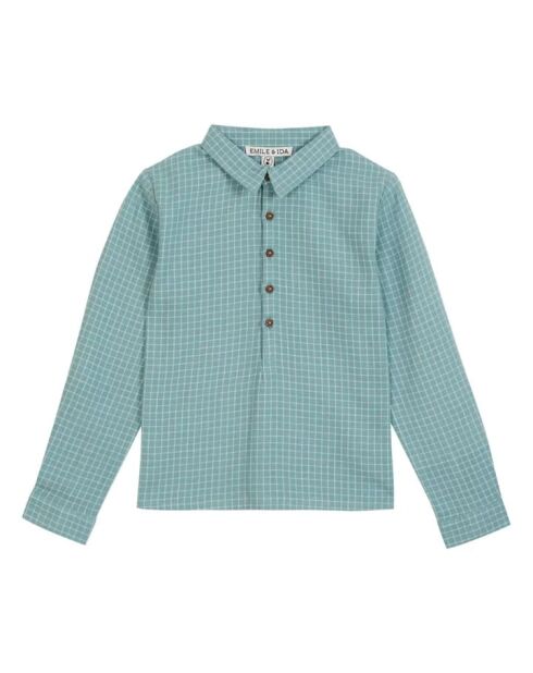 Kurta blu a quadretti in cotone a maniche lunghe
