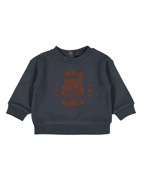 Tiger Jim blaugraues Baumwoll-Sweatshirt mit Rundhalsausschnitt