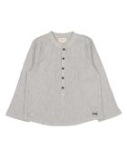 Kurta Grandpa ecru a righe in cotone a maniche lunghe