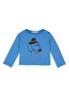 T-shirt blu in cotone a manica lunga con cane