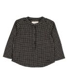 Kurta Grandpa in cotone a maniche lunghe a quadretti neri