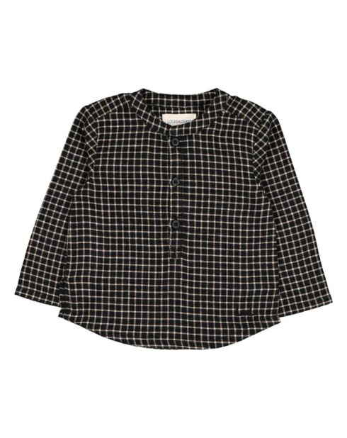 Kurta Grandpa in cotone a maniche lunghe a quadretti neri