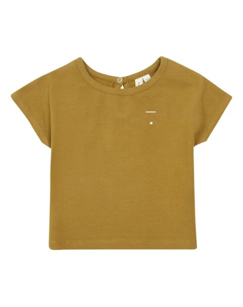 Khakigrünes Kurzarm-T-Shirt aus Baumwolle für Babys