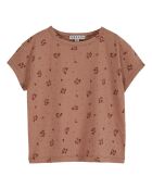 Altrosa kurzärmliges Baumwoll-T-Shirt mit Blumenmuster