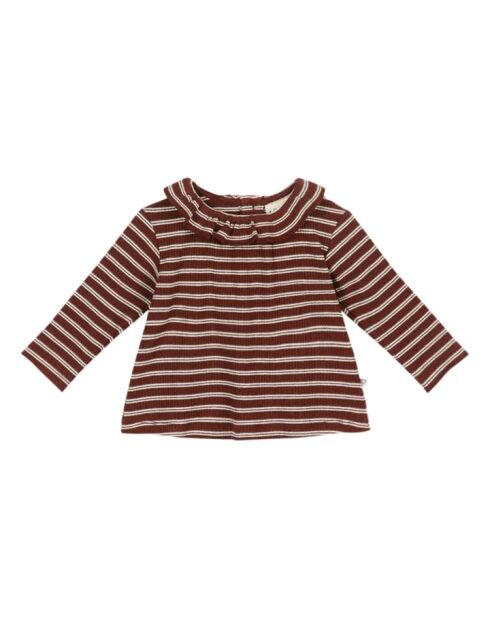 T-shirt Enes in cotone colerette a righe a manica lunga color cioccolato