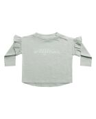 Graues Langarm-T-Shirt aus Baumwolle mit Rüschen