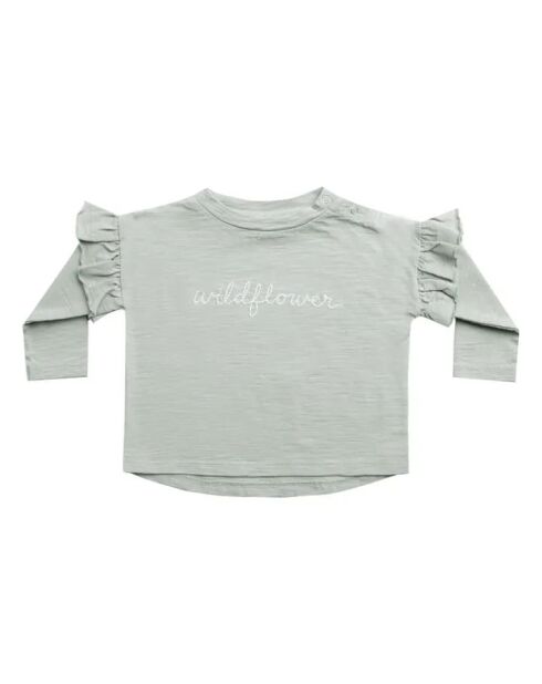 T-shirt grigia in cotone a maniche lunghe con volant