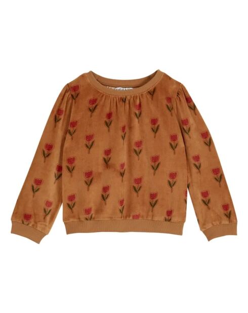 Karamellfarbenes Baumwoll-Sweatshirt mit Rundhalsausschnitt