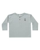 Henley blaues Baumwoll-Sweatshirt mit Rundhalsausschnitt